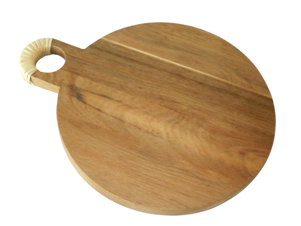 Exquisite Acacia Wood Round Cutting Board with Rattan Accent Handle - Versatile Kitchen & Serving Ware